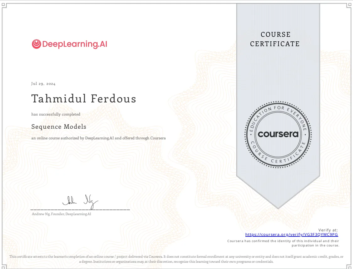 Sequence Models certificate